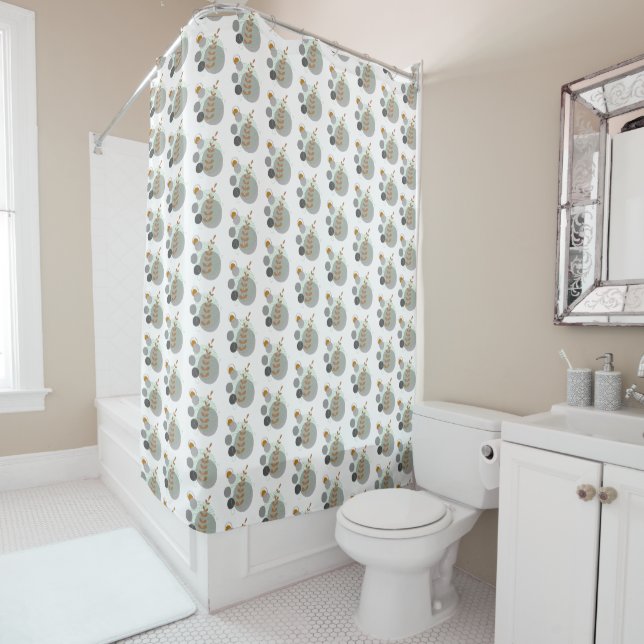 Retro Leaf Pattern Shower Curtain (In Situ)