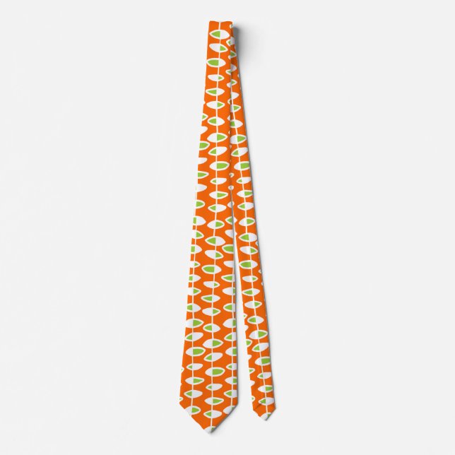 Retro Leaf - White and Green on Orange Tie (Front)