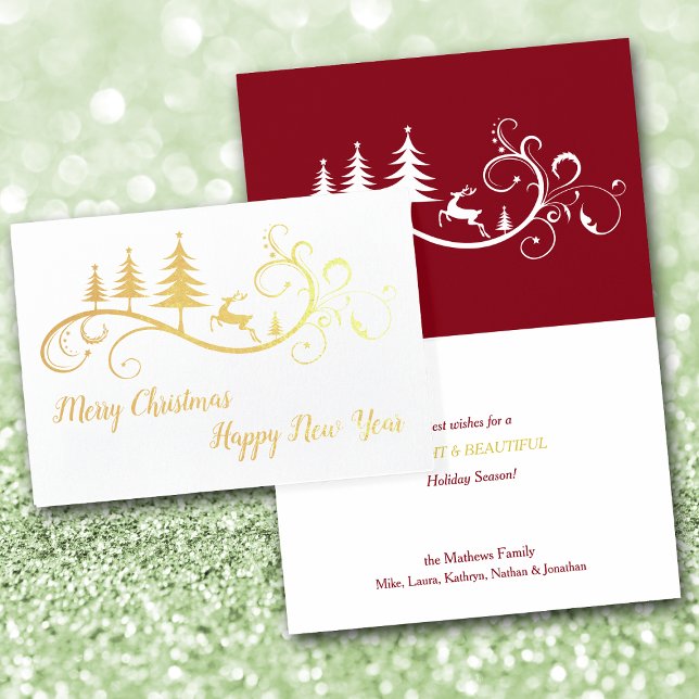 Retro Leaping Deer on Red Christmas Foil Card (Creator Uploaded)