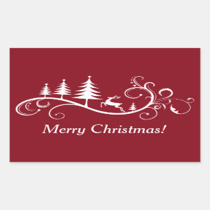 Retro Leaping Deer on Red Christmas Rectangular Sticker
