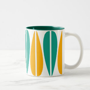 Retro Leaves - Amber and Aqua Two-Tone Coffee Mug