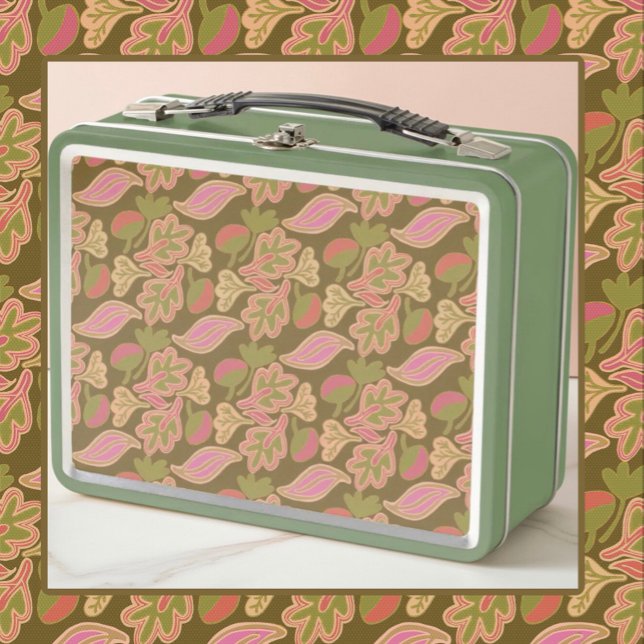 Retro leaves in bohem patterndesign metal lunch box (Creator Uploaded)