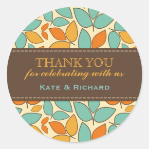 Retro Leaves Pattern Wedding Favour Stickers