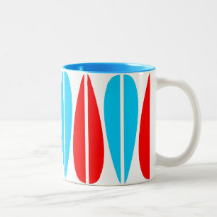 Retro Leaves - Red and Sky Blue Two-Tone Coffee Mug