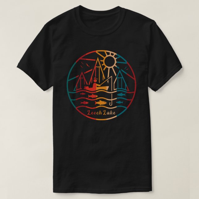 Retro Leech Lake Fishing T-Shirt (Design Front)