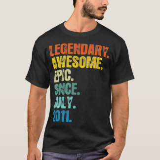 Retro Legendary Since July 2011 T  10 Years Old  T-Shirt