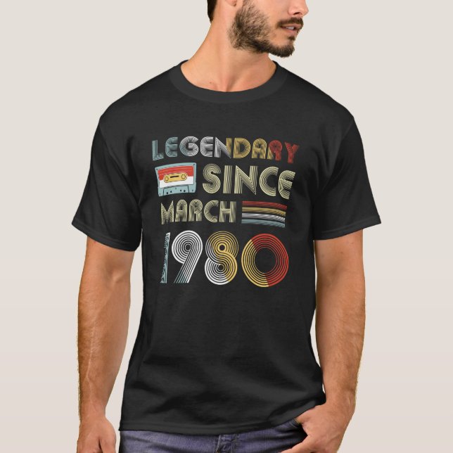 Retro Legendary Since March 1980 39th Birthday T-Shirt (Front)