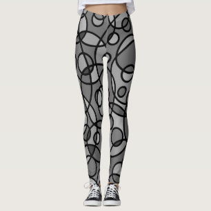 Retro Leggings Black Grey Geometric