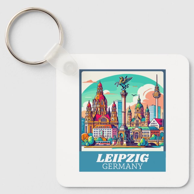 Retro Leipzig Skyline  Key Ring (Front)