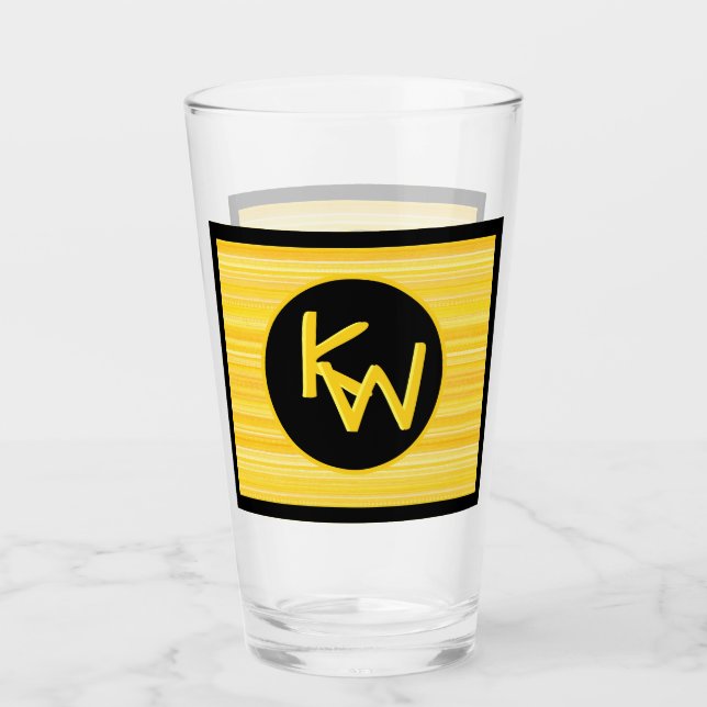 Retro Lemon Yellow Black Monogram  Glass (Front)