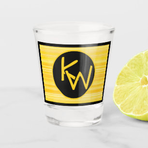 Retro Lemon Yellow Black Monogram Shot Glass