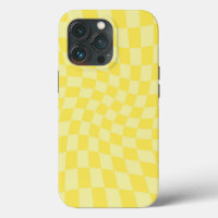 Retro Lemon Yellow Pastel Warped Chequerboard