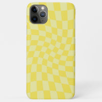 Retro Lemon Yellow Pastel Warped Chequerboard 
