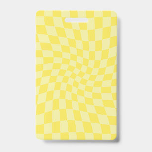 Retro Lemon Yellow Pastel Warped Chequerboard   ID Badge
