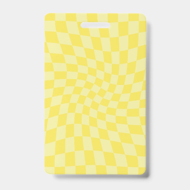 Retro Lemon Yellow Pastel Warped Chequerboard   ID Badge (Front)