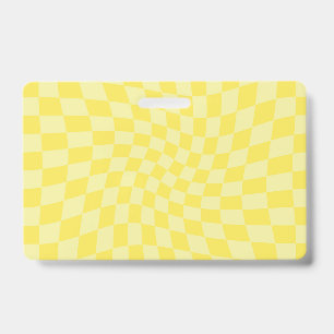 Retro Lemon Yellow Pastel Warped Chequerboard    ID Badge