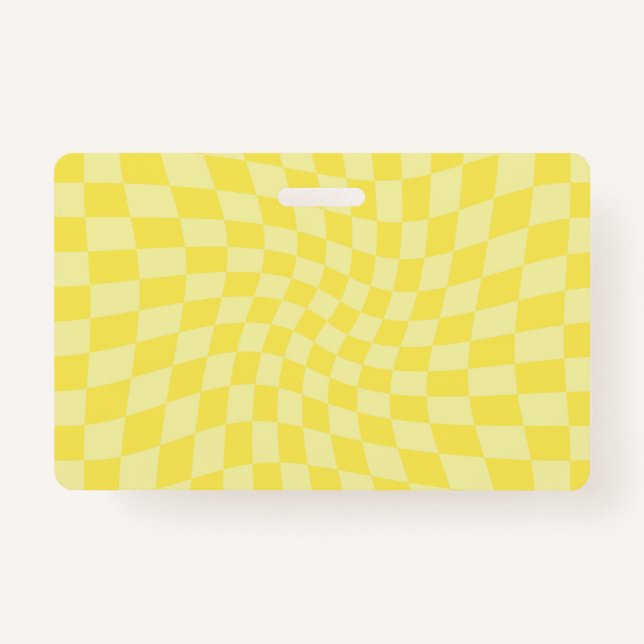 Retro Lemon Yellow Pastel Warped Chequerboard    ID Badge (Front)