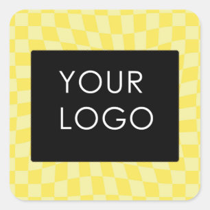 Retro Lemon Yellow Pastel Warped Chequerboard Square Sticker
