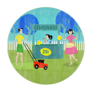Retro Lemonade Stand Round Cutting Board