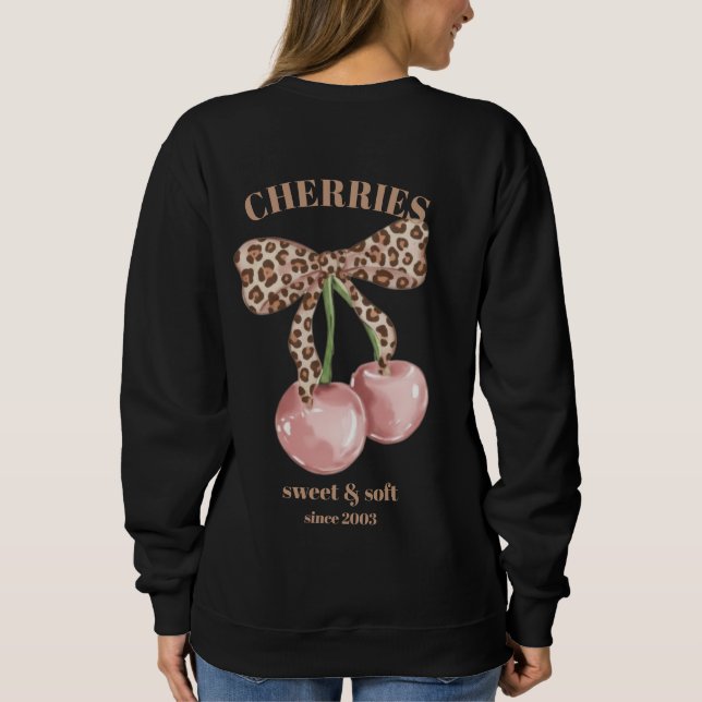 Retro Leopard Bow Cherry Sweet & Soft Since Slogan Sweatshirt (Back)