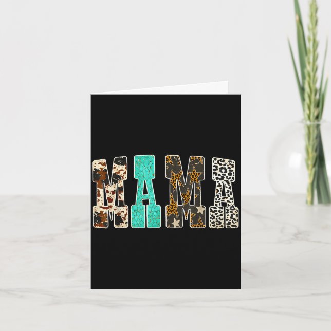 Retro leopard cowhide turquoise mama western card (Front)