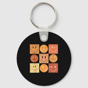 Retro Leopard Happy Face Checkered Pattern Smile F Key Ring