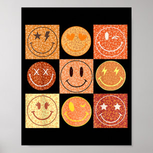 Retro Leopard Happy Face Checkered Pattern Smile F Poster