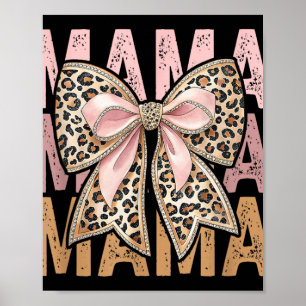 Retro Leopard Mama,cute Mum Retro Coquette Bow Mot Poster