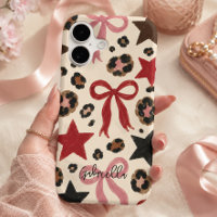 Retro Leopard Pink Bow Star Cherry Y2K Coquette