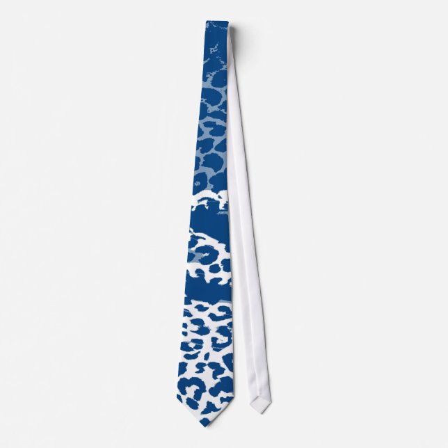 Retro Leopard Print Skin (Blue and White) Tie (Front)