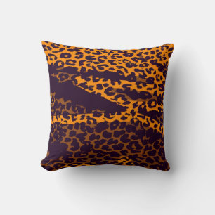 Retro Leopard Print Skin Fur (Brown, Yellow) Cushion