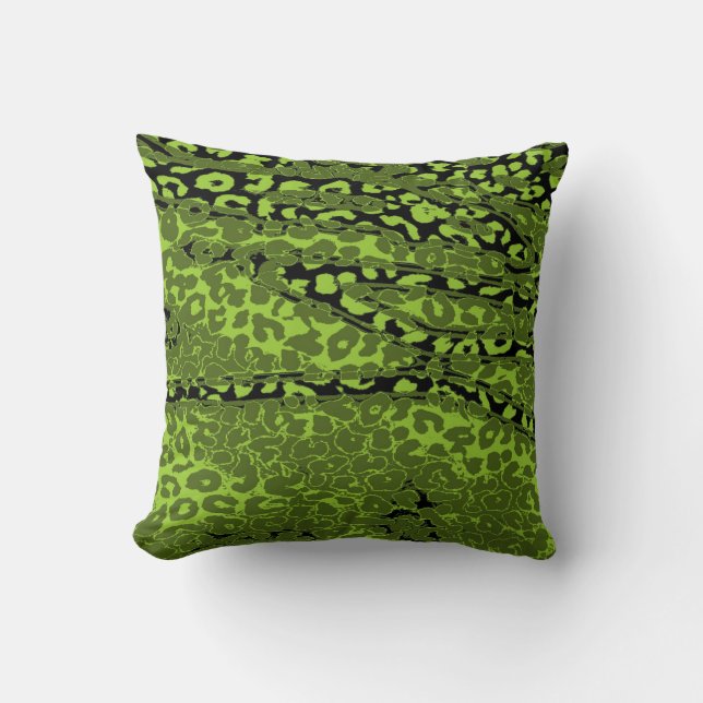 Retro Leopard Print Skin (Lime, Green, Black) Cushion (Front)