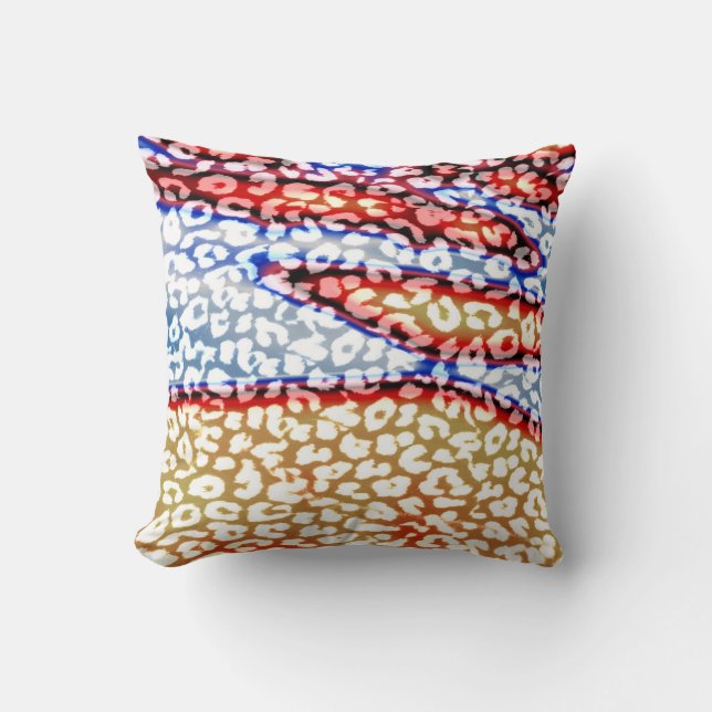 Retro Leopard Print Skin (Orange, Blue, Grey) Cushion (Front)