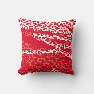 Retro Leopard Print Skin (Red and White) Cushion