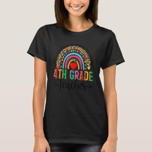 Retro Leopard Rainbow 4th Grade Teacher Back To Sc T-Shirt