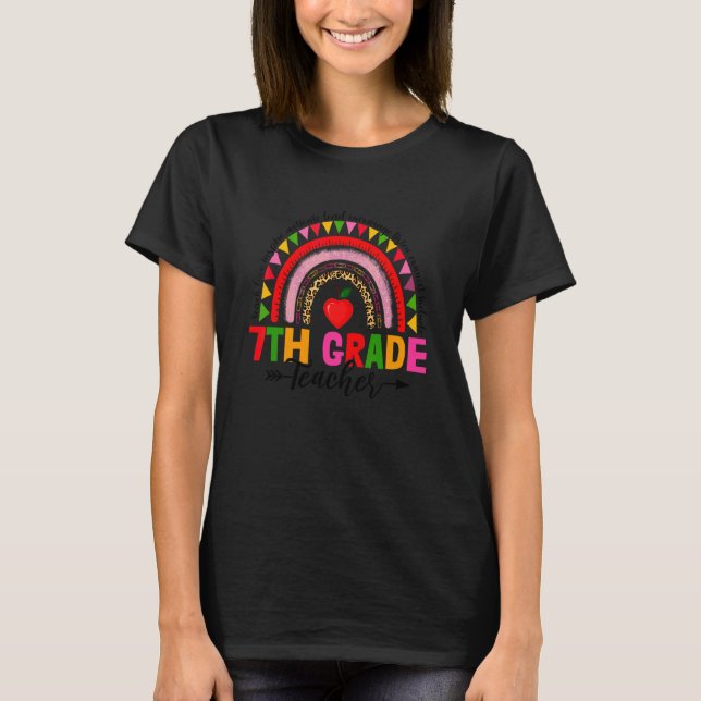 Retro Leopard Rainbow 7th Grade Teacher Back To Sc T-Shirt (Front)