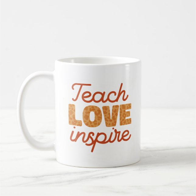 Retro Leopard Teach Love Inspire Typography Coffee Mug (Left)