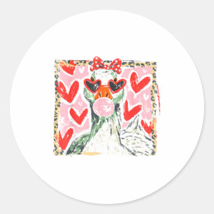 Retro Leopard Valentine Goose Funny Nk Coquette Lo Classic Round Sticker