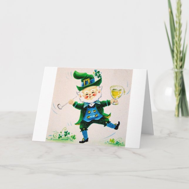 Retro Leprechaun, Pipe & Beer St. Patrick's Day Card (Front)