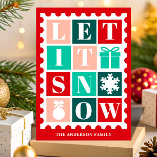 Retro Let It Snow Christmas Postage Stamp Holiday Card