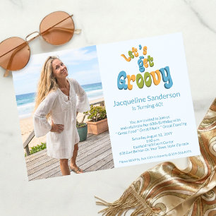 Retro Let's Get Groovy Photo 60th Birthday Party Invitation