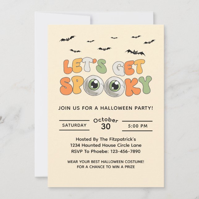 Retro Lets Get Spooky Costume Halloween Party Invitation (Front)