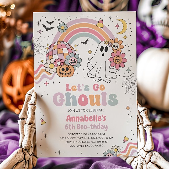 Retro Let's Go Ghouls Halloween Birthday Invitation (Retro Halloween Invitation)