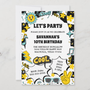 Retro Let's Party Birthday Invitation