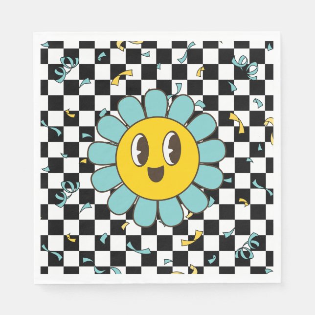 Retro Let's Party Daisy Birthday Napkin (Front)