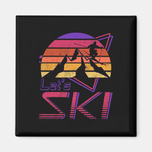 Retro Let's Ski Vintage 80s 90s Snow Skiing Magnet