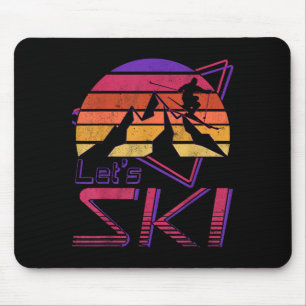 Retro Lets Ski Vintage 80s 90s Snow Skiing  Mouse Pad