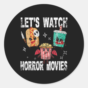 Retro Lets Watch Horror Movies  Cute Halloween Cos Classic Round Sticker