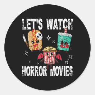 Retro Lets Watch Horror Movies Cute Halloween Cost Classic Round Sticker