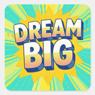 Retro lettering dream big text square sticker